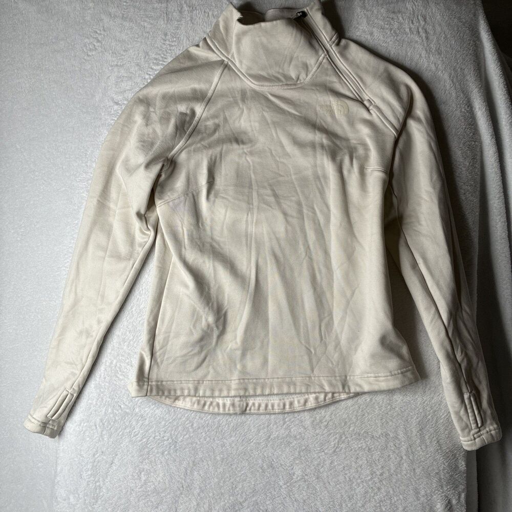 The North Face Womens Small Fleece Pullover Cream Asymmetrical 1/4 Zip FA21